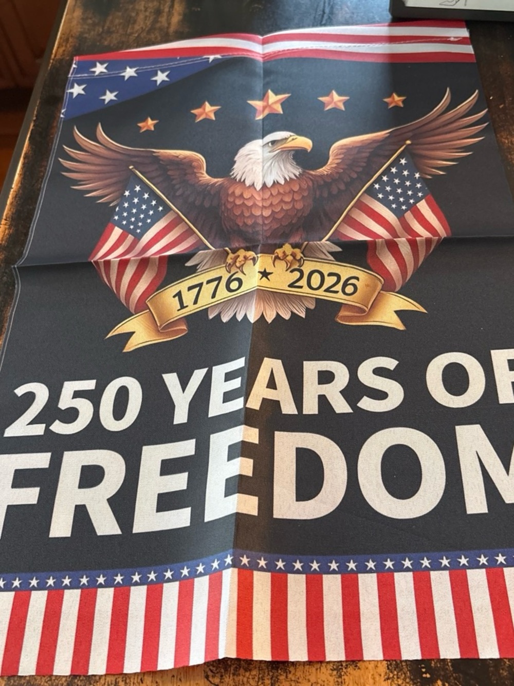 Patriotic 250 Years of Freedom Banner with Eagle and Flags